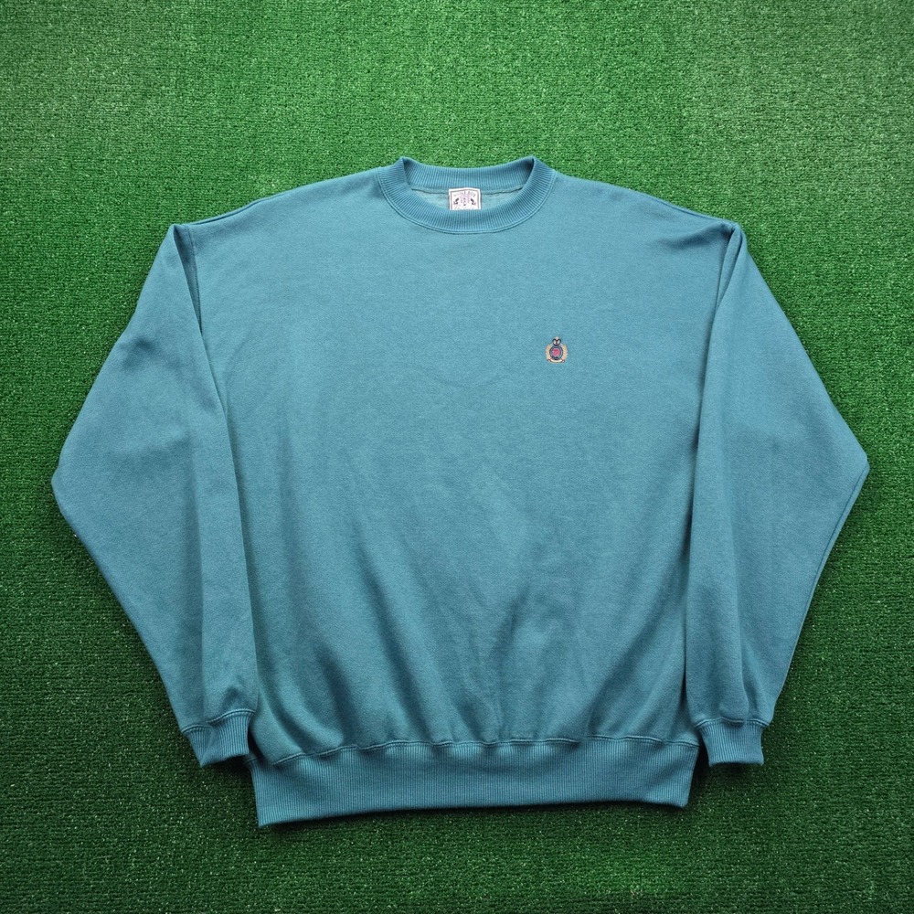 Bugle Boy Company Sweatshirt Mens XL Green Teal Vintage 90s Embroidered‎ Crest